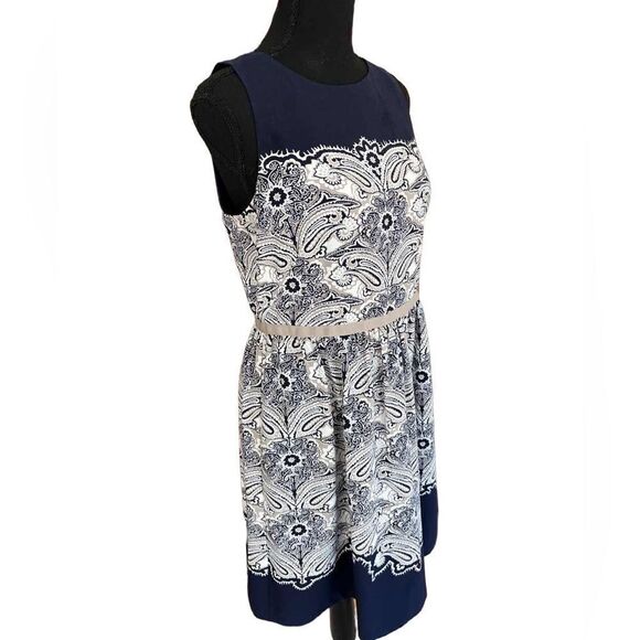 Ann Taylor Loft sleeveless lined paisley dress, navy/taupe/cream, size 4 - Picture 5 of 5